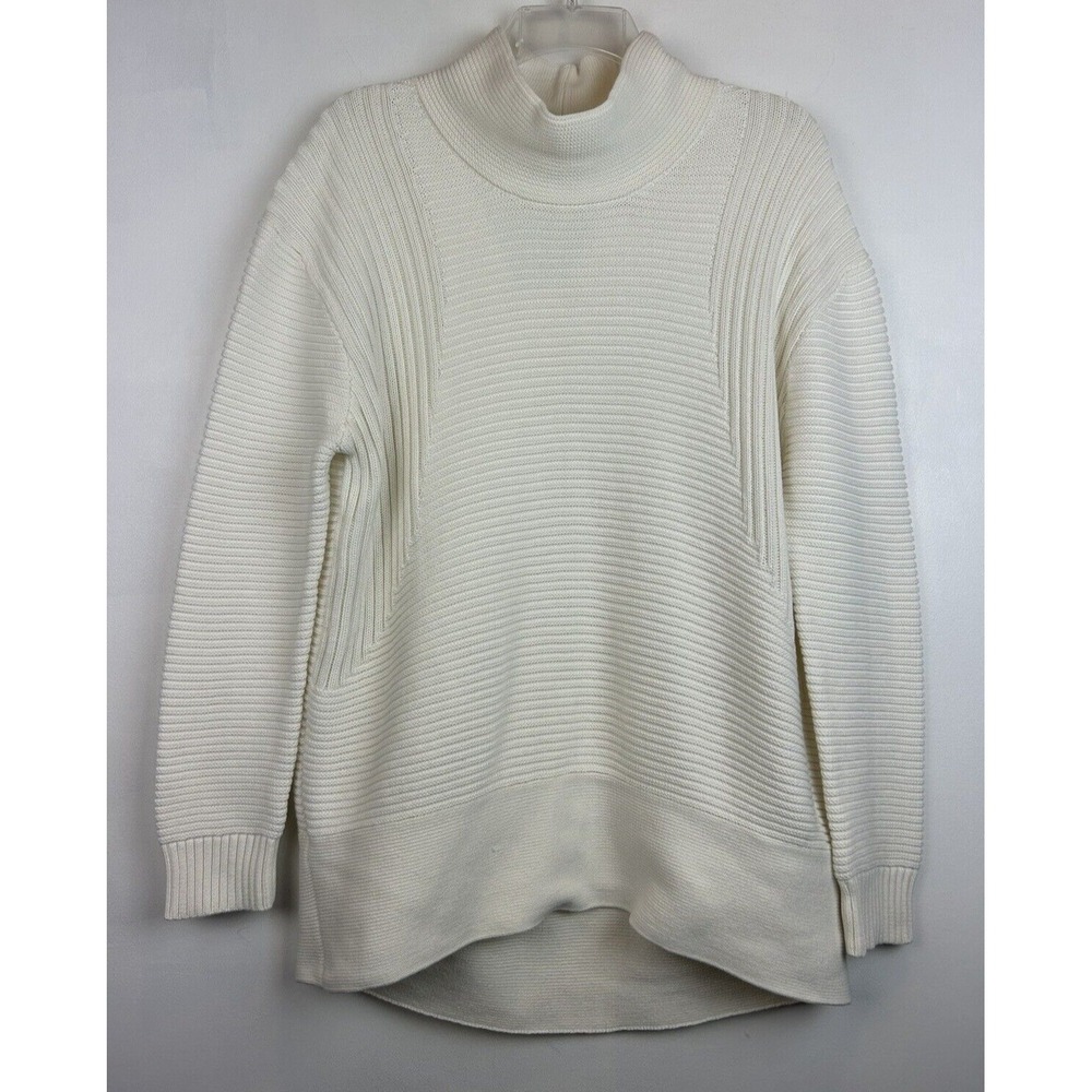 Vince Camuto Sweater Womans M Ribbed Cotton Ivory Cream Mock Neck Capsule